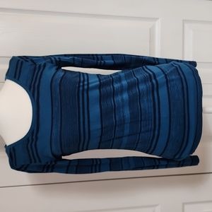 Ann Taylor Loft long sleeve scoop neck T-shirt. XS. Teal with Navy Blue Stripes.